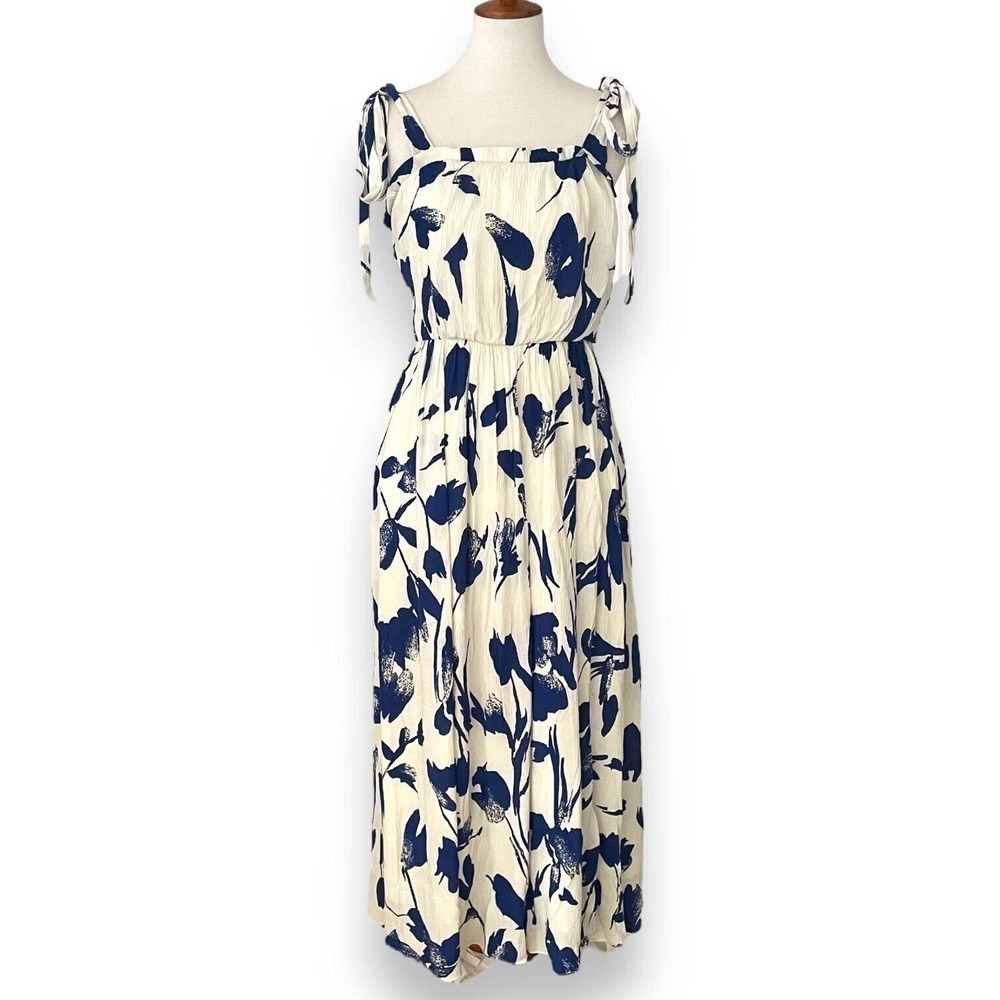 Jason Wu Collective Blue Floral Tie Strap Crepe Midi Dress Size 6